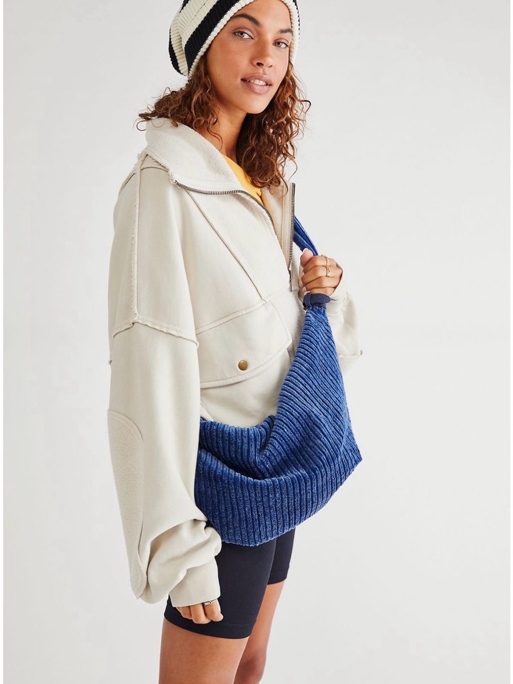 Free People Carrie Cord Sling Blue Corduroy Crossbody Bag